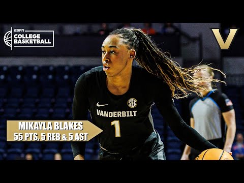 D-I FRESHMAN RECORD 🚨 Mikayla Blakes ERUPTS for 55 PTS in Vandy’s comeback win vs. Auburn | ESPN CBB