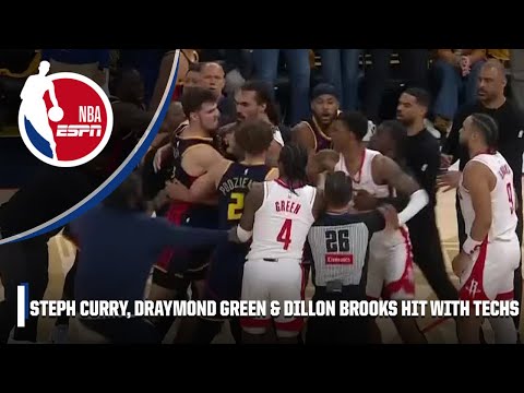🔥 HEATED EXCHANGE 🔥 Steph Curry, Draymond Green & Dillon Brooks ALL GET technicals 😧 | NBA on ESPN