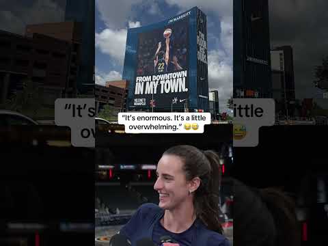 Caitlin Clark’s reaction to her big poster 😂 (via indianafever/YT)