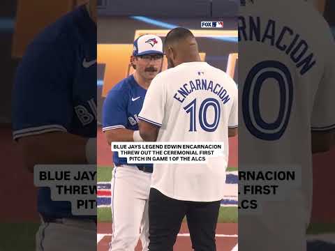 Edwin Encarnacion threw out the first pitch tonight at Rogers Centre! 👏 #bluejays #alcs