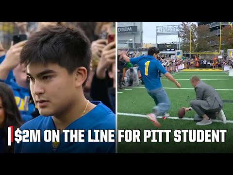 $2M FIELD GOAL! 😱💰 Pitt student attempts HISTORY in Pat McAfee’s Kicking Contest! | College GameDay