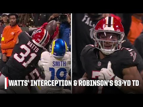 MATTHEW STAFFORD INT ➡️ BIJAN ROBINSON 93-YD HOUSE CALL 💨 Falcons go up 21-0 on MNF | NFL on ESPN