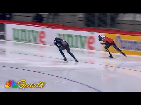Damian Zurek narrowly outskates Jordan Stolz in 500m, sets 2nd track record in Inzell | NBC Sports