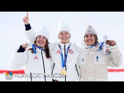 Liz Lemley, Jaelin Kauf accept medals after 1-2 finish in moguls | Winter Olympics 2026 | NBC Sports