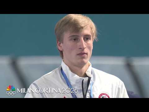 U.S. national anthem plays after Jordan Stolz’s 500m gold win | Winter Olympics 2026 | NBC Sports
