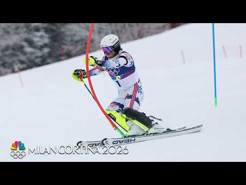 Atle Lie McGrath leads slalom Run 1, Pinheiro Braathen crashes | Winter Olympics 2026 | NBC Sports