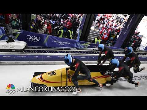 Germany clocks in fastest times after first 4-man bobsled run | Winter Olympics 2026 | NBC Sports