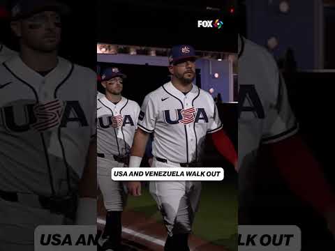 USA and Venezuela walk out to the field ๐บ๐ธ๐ป๐ช #usa #venezuela #baseball