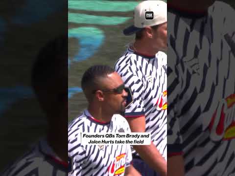 Tom Brady and Jalen Hurts take the field ahead of the Fanatics Flag Football Classic ๐