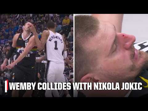 Wemby inadvertently draws blood on Nikola Jokic after colliding with his face | NBA on ESPN