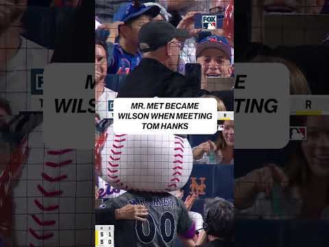 Mr. Met Does His Best Wilson Impression Meeting Tom Hanks ❤️ ⚾️ #mlb #baseball #movies