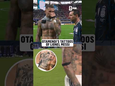 Argentine defender Nicolás Otamendi has a tattoo of Messi with the FIFA World Cup trophy