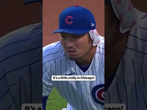 Seiya Suzuki was wearing hand warmers on his ears during warm-ups today 😂 #mlb #cubs