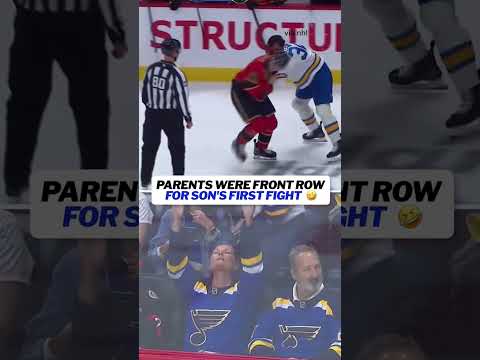 Dylan Peterson’s parents were front row for his NHL debut and his first fight 🤣