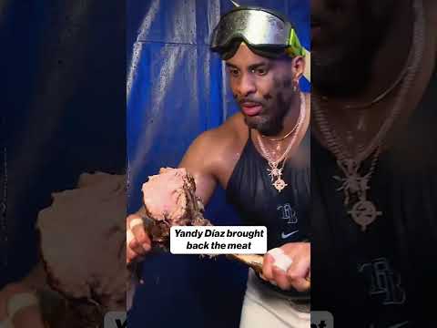 Yandy Díaz sure knows how to celebrate in the clubhouse 🍖 #yandydiaz #mlb #baseball #alcs #rays